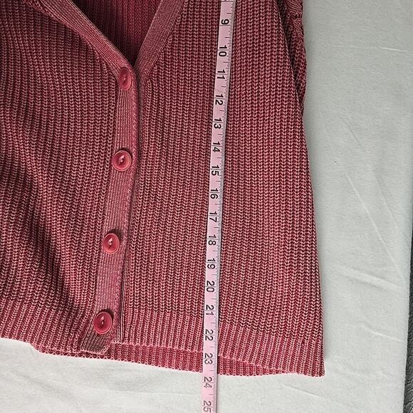 Sundance Open Knit Crop Cardigan Sweater Muted Red Medium Cottage Boho Preppy - Picture 4 of 6